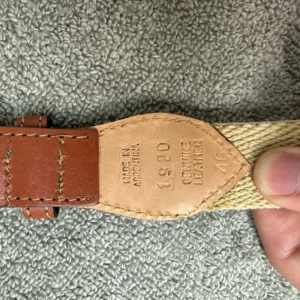 Vintage Nautical Flag Canvas Leather Belt Made in Argentina Brown Brass Size 46